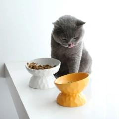 ceramic Raised Cat Bowls, Tilted Elevated Food or Water Bowls , Stress Free, Backflow Prevention, Dishwasher and Microwave Safe