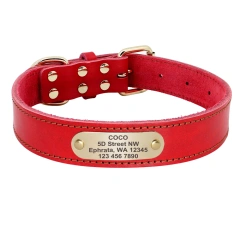 Real Leather Large Dog Collar Personalized Genuine Leather Medium Large Dog Collars Custom Pet Collars for Dogs Engrave Name