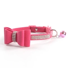 Hot Pink Dog Collar with Bell for Big Small Dogs Elastic Glitter Jeweled Bow Luxury Dog Collar Dog Accessories for Small Dogs
