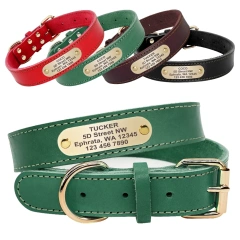 Real Leather Large Dog Collar Personalized Genuine Leather Medium Large Dog Collars Custom Pet Collars for Dogs Engrave Name