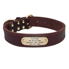Real Leather Large Dog Collar Personalized Genuine Leather Medium Large Dog Collars Custom Pet Collars for Dogs Engrave Name