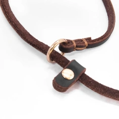 Soft Genuine Leather Pet Slip Leash Dog Lead and Collar Combo Adjustable for Small Dogs Puppy Walking Leash Doggy Slip P Chain