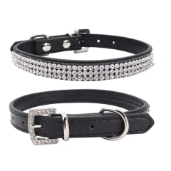 Shiny Rhinestone Pet Collars for Small and Medium-sized Dogs, Multi-row Net Diamonds, PU Leather Dog Collars, Adjustable Size