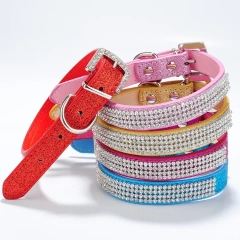 Multi-row Mesh Bling Leather S Kind Rhinestone Dog Collar PU Dog Collar Medium Small Dog Collar Leash
