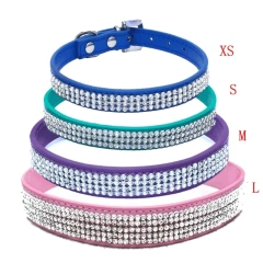 Shiny Rhinestone Pet Collars for Small and Medium-sized Dogs, Multi-row Net Diamonds, PU Leather Dog Collars, Adjustable Size