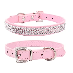 Shiny Rhinestone Pet Collars for Small and Medium-sized Dogs, Multi-row Net Diamonds, PU Leather Dog Collars, Adjustable Size