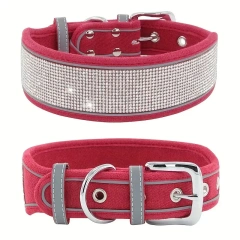 CL202-2D--adjustable suede fabric pet dog collar, rhinestone decoration.