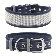 CL202-2D--adjustable suede fabric pet dog collar, rhinestone decoration.