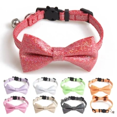 Cute Pet Cat Collar With Bell Bow Gatos Dog Collier Chain Breakaway Safety Buckle for Small Puppy Chihuahua Pink fashion