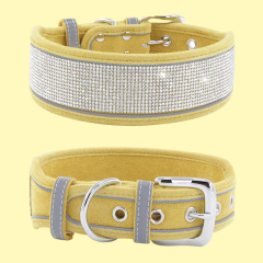 suede fabric pet dog collar, rhinestone decoration.
