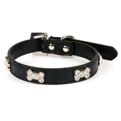Bling bone Rhinestones Dog Collar pu Leather Adjustable Necklace Pet Dog/cat Collars for Small Medium Dog Pet accessories