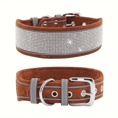 CL202-2D--adjustable suede fabric pet dog collar, rhinestone decoration.