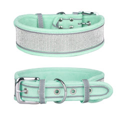 suede fabric pet dog collar, rhinestone decoration.