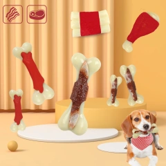 AFP Durable Nylon Rubber Mix Beef Bacon Flavor Infused Dog Chew Bone Toy Chicken Thigh Rib Pet Chew Bone Toys for Strong Chewer