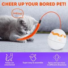 White 360-Degree Rotation Automatic Shut-Off Spinner Cat Toy Sturdy ABS Plastic Interactive Movement Toy for Indoor Cats Kittens