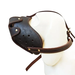 Top layer cowhide dog muzzle for extra large dogs Thickened genuine leather adjustable Breathable and comfortable pet mask