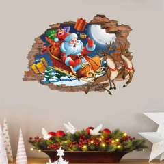 Christmas Decals Removable 3D Wall Art Break Through The Wall Funny Wall Decor Self Adhesive Christmas Decorations For Bedroom