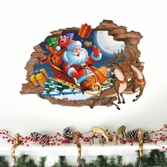 Christmas Decals Removable 3D Wall Art Break Through The Wall Funny Wall Decor Self Adhesive Christmas Decorations For Bedroom