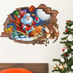 Christmas Decals Removable 3D Wall Art Break Through The Wall Funny Wall Decor Self Adhesive Christmas Decorations For Bedroom