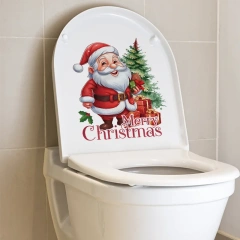 Santa Claus Christmas Toilet Lid Decal Bathroom Decor Sticker Easy Stick-On Reusable & Removable Wall Art for Christmas Gift