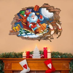 Christmas Decals Removable 3D Wall Art Break Through The Wall Funny Wall Decor Self Adhesive Christmas Decorations For Bedroom