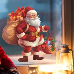 Christmas Decorations Cartoon Santa Claus Gift Glass Window Sticker Reusable Static Stickers Merry Christmas New Year Decor Noel