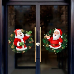 2pcs Santa Claus Glass Window Stickers PVC Christmas Static Cling Sticker 30x30cm Wall Decals For Home Windows Party Xmas Decor