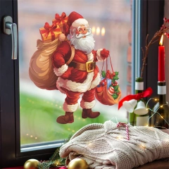 Christmas Decorations Cartoon Santa Claus Gift Glass Window Sticker Reusable Static Stickers Merry Christmas New Year Decor Noel