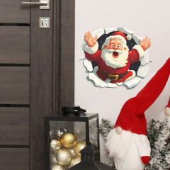 Cartoon Christmas Santa Claus Wall Sticker Bathroom Decoration Mural For Christmas Room Decor
