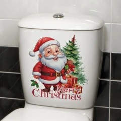 Santa Claus Christmas Toilet Lid Decal Bathroom Decor Sticker Easy Stick-On Reusable & Removable Wall Art for Christmas Gift