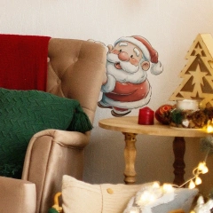 Cartoon Christmas Santa Claus Wall Sticker Bathroom Decoration Mural For Christmas Room Decor Self-adhesive New Year Decals