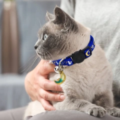 Cute Neck Pet Collar with Bell Pet Cat Accessories Adjustable Moon Star Patterns Breakaway Cat Necklace Collar with Pendant