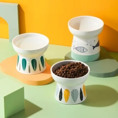 Cat Nordic Style Food Water Bowl Pet Animal Ceramic Eating Dishes High Foot Raised Puppy Cats Printing Bowls Elevated Dog Bowls