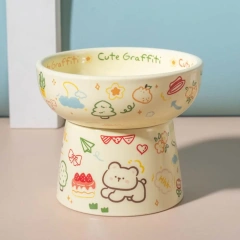 Food Dispenser Ceramic Cat Bowl Cute Creative Pet High Foot Bowl Anti Tipping Non-slip Dog Food Feeding Basin Water Container