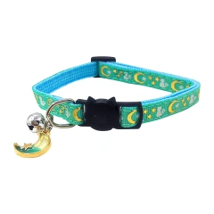 Cute Neck Pet Collar with Bell Pet Cat Accessories Adjustable Moon Star Patterns Breakaway Cat Necklace Collar with Pendant