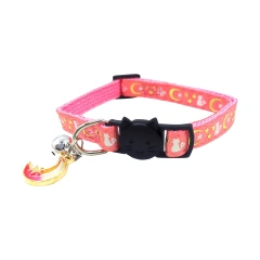 Cute Neck Pet Collar with Bell Pet Cat Accessories Adjustable Moon Star Patterns Breakaway Cat Necklace Collar with Pendant