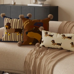 Cartoon Puppy Printed Lumbar Support Cushion for Reading & Bed Rest Home Decor Sofa Pillow