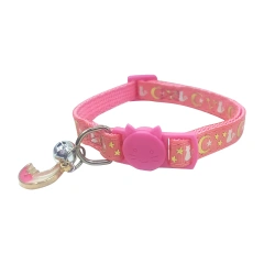 Cute Neck Pet Collar with Bell Pet Cat Accessories Adjustable Moon Star Patterns Breakaway Cat Necklace Collar with Pendant