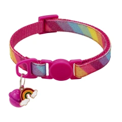 Pet Collar With Bell Cartoon Rainbow Colorful Dog Puppy Cat Accessories Kitten Collar Adjustable Bell Ring Necklace Pet
