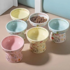 Food Dispenser Ceramic Cat Bowl Cute Creative Pet High Foot Bowl Anti Tipping Non-slip Dog Food Feeding Basin Water Container