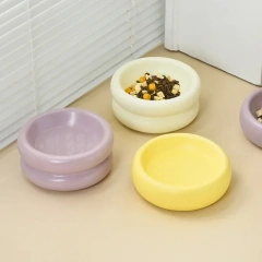 Cute Pastel Ceramic Pet Bowl for Cats and Small Dogs – 350ml Round Elevated Dish, Non-Slip, Easy to Clean, for Food and Water