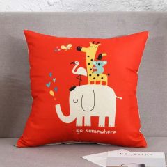Cartoon Linen Four Season Pillow, Car Lumbar Support,Cotton Linen Square Waist Pad