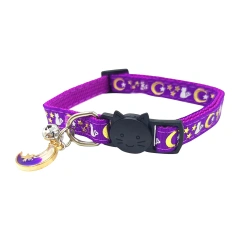 Cute Neck Pet Collar with Bell Pet Cat Accessories Adjustable Moon Star Patterns Breakaway Cat Necklace Collar with Pendant