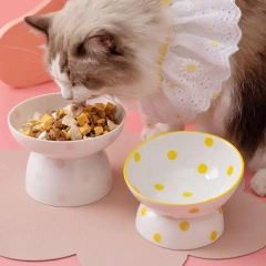 Cute Pet Bowl Cartoon Pet Feeder High-foot Single Mouth Skidproof Ceramic Dog Cat Food Bowls Pets Drinking Feeding Container
