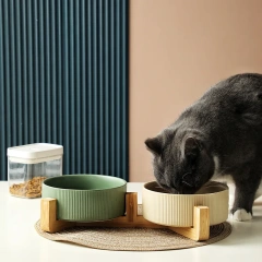 Manufacturer Wholesale Ceramic Dog Cat Bowls with Diagonal Grain