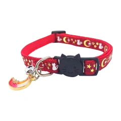 Cute Neck Pet Collar with Bell Pet Cat Accessories Adjustable Moon Star Patterns Breakaway Cat Necklace Collar with Pendant