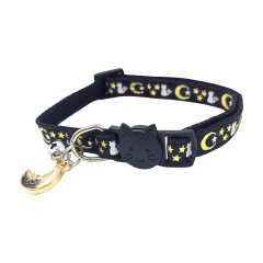 Cute Neck Pet Collar with Bell Pet Cat Accessories Adjustable Moon Star Patterns Breakaway Cat Necklace Collar with Pendant