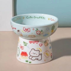Food Dispenser Ceramic Cat Bowl Cute Creative Pet High Foot Bowl Anti Tipping Non-slip Dog Food Feeding Basin Water Container