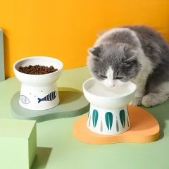 Cat Nordic Style Food Water Bowl Pet Animal Ceramic Eating Dishes High Foot Raised Puppy Cats Printing Bowls Elevated Dog Bowls