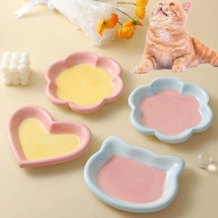 Love Cat Plate Dog Bowl Not Easily Knocked Over Hand Painted Cat Bowl Ceramic Cat Food Bowl Cat Rice Bowl Canned Snack Bowl